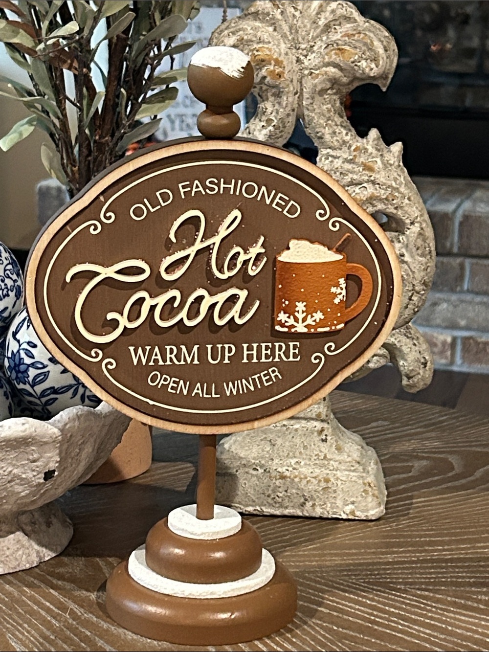 NEW! Large Vintage Inspired Winter Hot Cocoa Rustic Coffee Bar Pedestal Sign